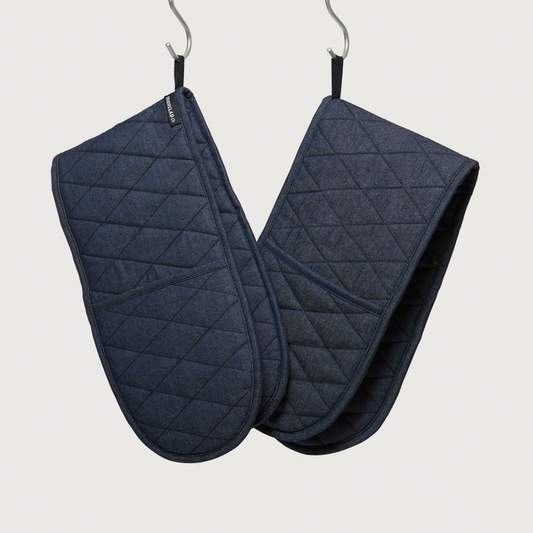 The Double Denim Oven Mitt by Ironclad Co. Handcrafted Blue Denim Double Oven Mitt (LOW STOCK)
